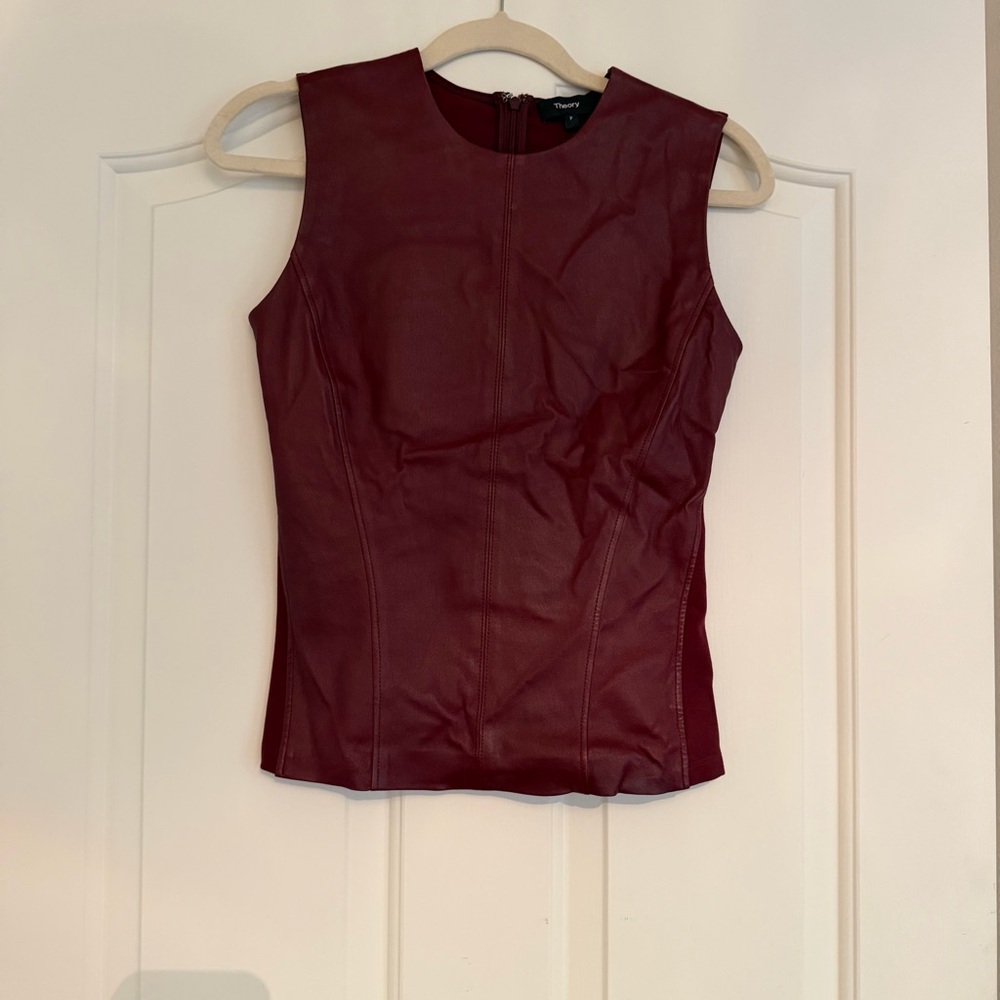 Theory Burgundy Leather Sleeveless Top | Minimalist Modern Chic